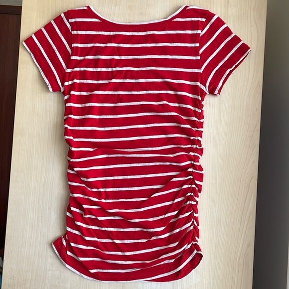 CASLON Red/Cream Stripes V Neck T Shirt with Ruching On The Sides, Small Petite - Picture 6 of 8
